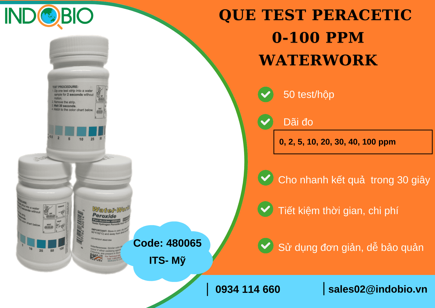 CÁCH KIỂM TRA NHANH PERACETIC ĐƠN GIẢN VỚI QUE THỬ PERACETIC THANG ĐO 0-100 PPM